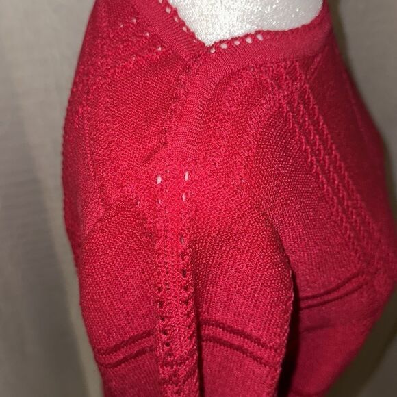 ILGWU S Cerise Pink Boatneck Reverse Knit Eyelet Pullover Sweater Crochet Trim - Picture 9 of 11